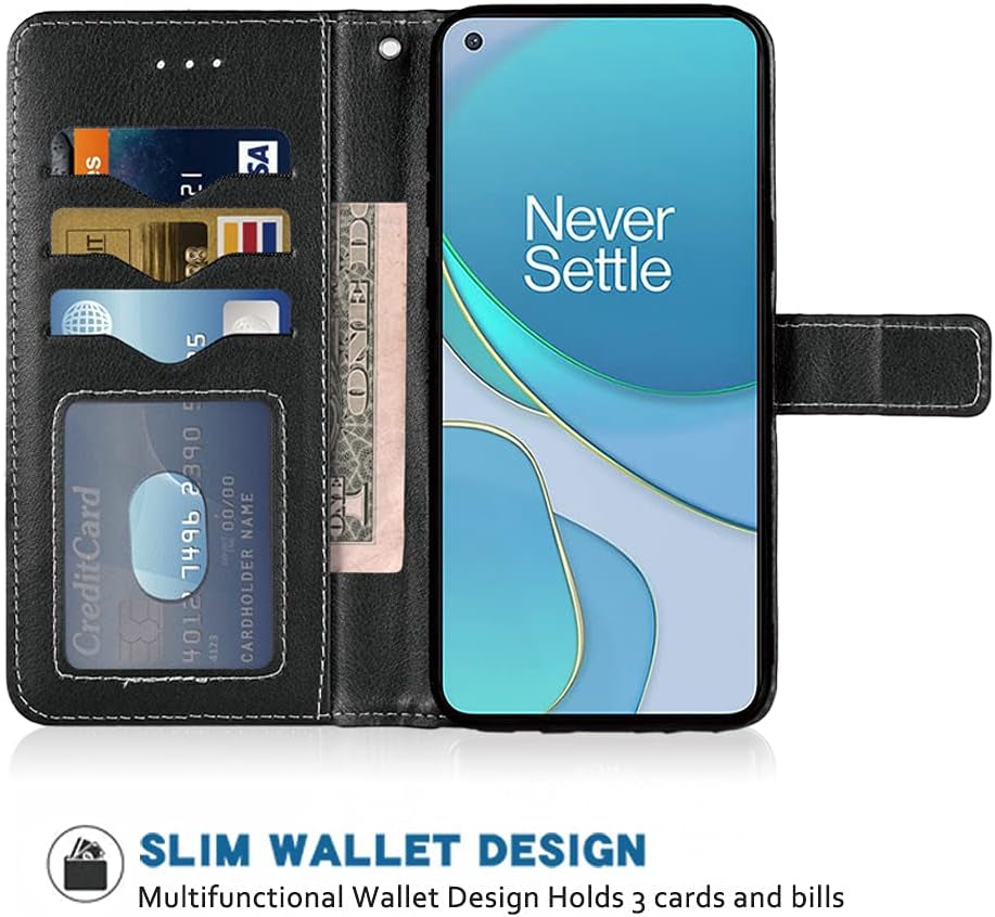 FDCWTSH Compatible with Oneplus 8T Oneplus8T plus 5G Wallet Case Wrist Strap Lanyard Flip Cover Card Holder Cell Phone Cases for One Plus8T on 1 plus 8Tplus 1Plus 8T+ One+ 1+ 1+8T Pro G5 Black  FDCWTSH   