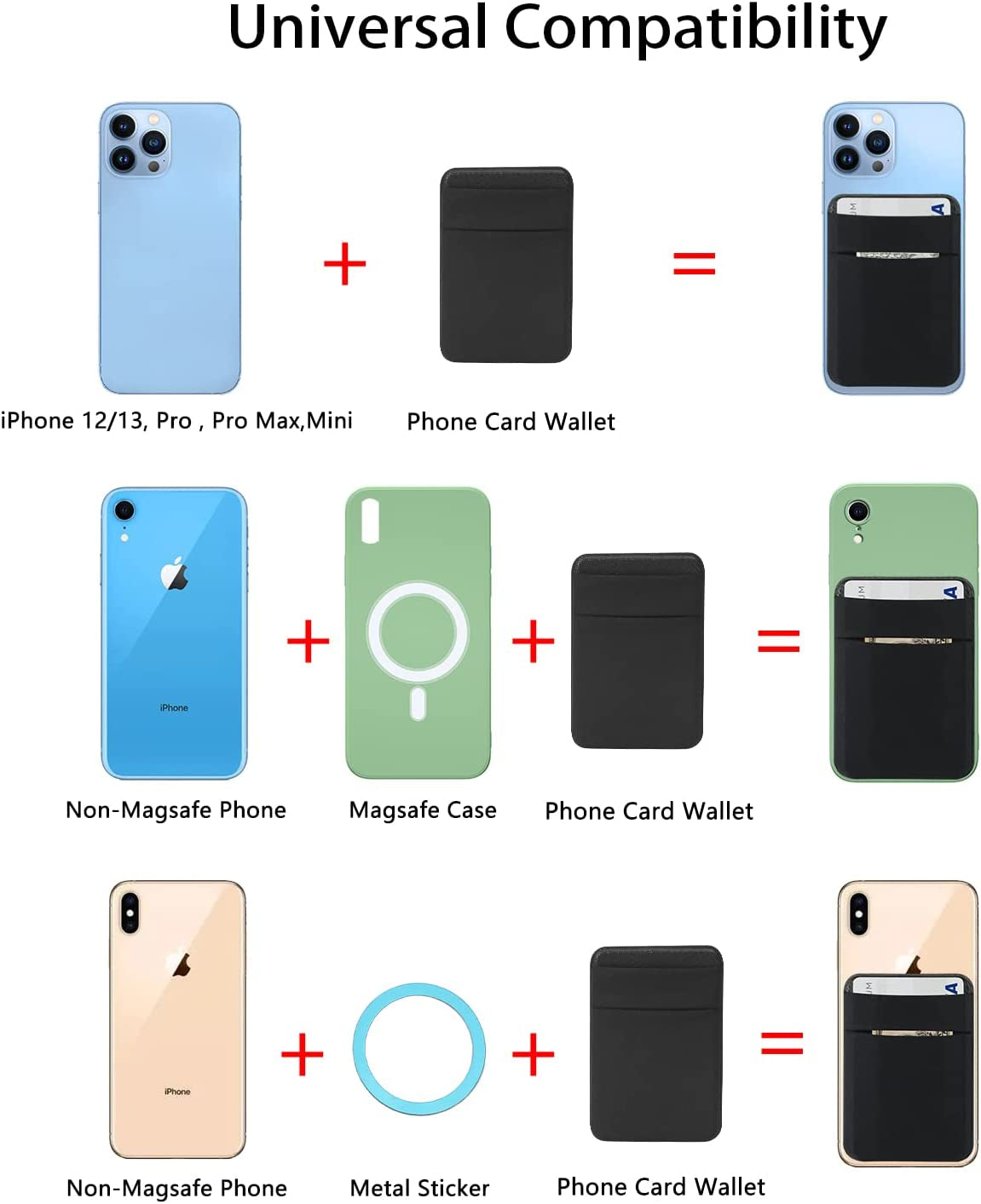 Yesdoes Magnetic Phone Card Holder,Compatible with Magsafe,Stretchy Lycra Double Pocket Wallet,Credit ID Card Cash Pouch,Mag Safe Phone Sleeve Case,Design for Iphone 14,13,12,Plus,Pro,Pro Max Black  YesDoes   