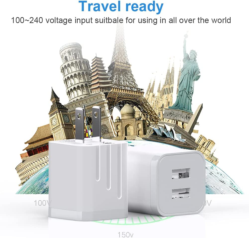 USB Wall Charger, [Apple Mfi Certified] Iphone Charger Lightning Cable 6FT(4PACK) Fast Charging Data Sync Cords Dual Port USB Plug Compatible with Iphone 12/Mini/Pro/Max/11/Pro/Xs/Xr/X/8/7/Plus  Qntry   