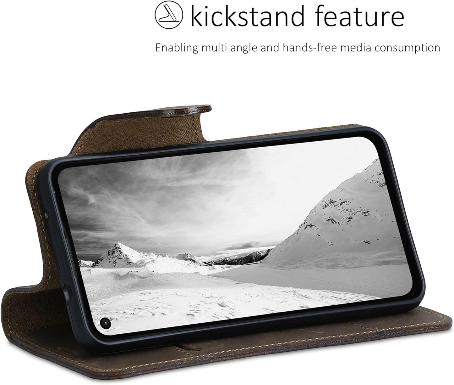 Kalibri Case Compatible with Google Pixel 4A 5G - Case Real Leather Protective Wallet Cover with Card Slot - Brown  kalibri   