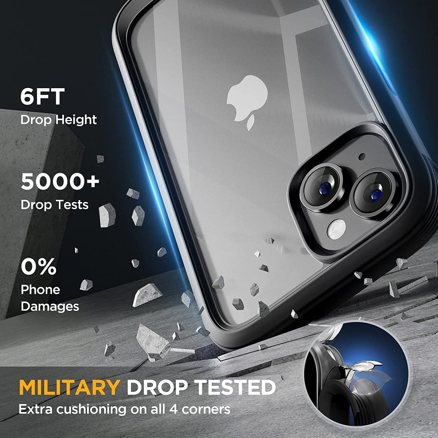 Miracase Glass Series Designed for Iphone 14 Case 6.1 Inch, 2023 Upgrade Full-Body Clear Bumper Case with Built-In 9H Tempered Glass Screen Protector and Camera Lens Protector,Black  Miracase   