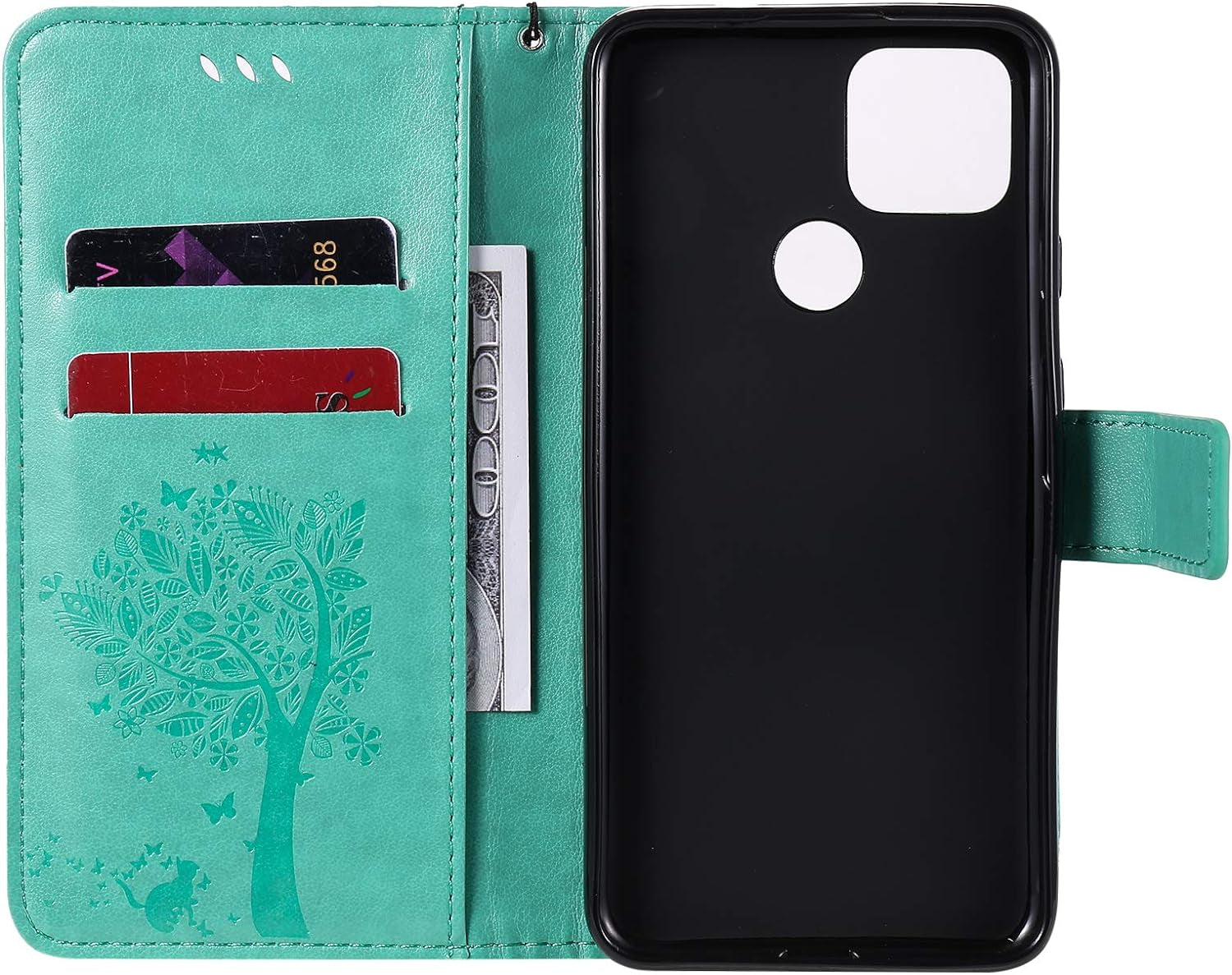 LEMAXELERS Google Pixel 4A 5G Case Embossed Wishing Tree Wallet Shockproof Case Flip Premium PU Leather Magnetic Card Slots with Stand Cover for Google Pixel 4A 5G / Pixel 5 XL Wishing Tree Green KT  LEMAXELERS   