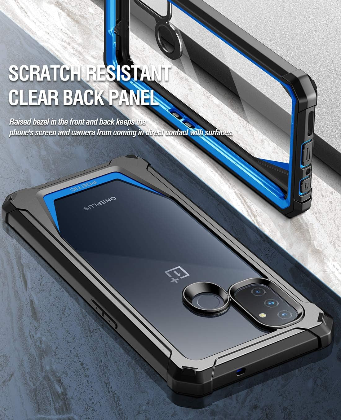 Poetic Guardian Series Case Designed for Oneplus Nord N100, Full-Body Hybrid Shockproof Bumper Cover with Built-In-Screen Protector, Blue/Clear  Poetic   