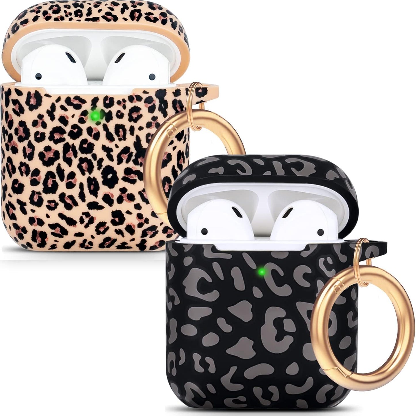 Cheetah Silicone Airpods Case, Gawnock Soft Earpod Case Cover Flexible for Airpods 2Nd/1St Generation Floral Print Cover for Women Girls with Keychain - Khaki Leopard  Gawnock 2Pack (Gray + Khaki Leopard)  