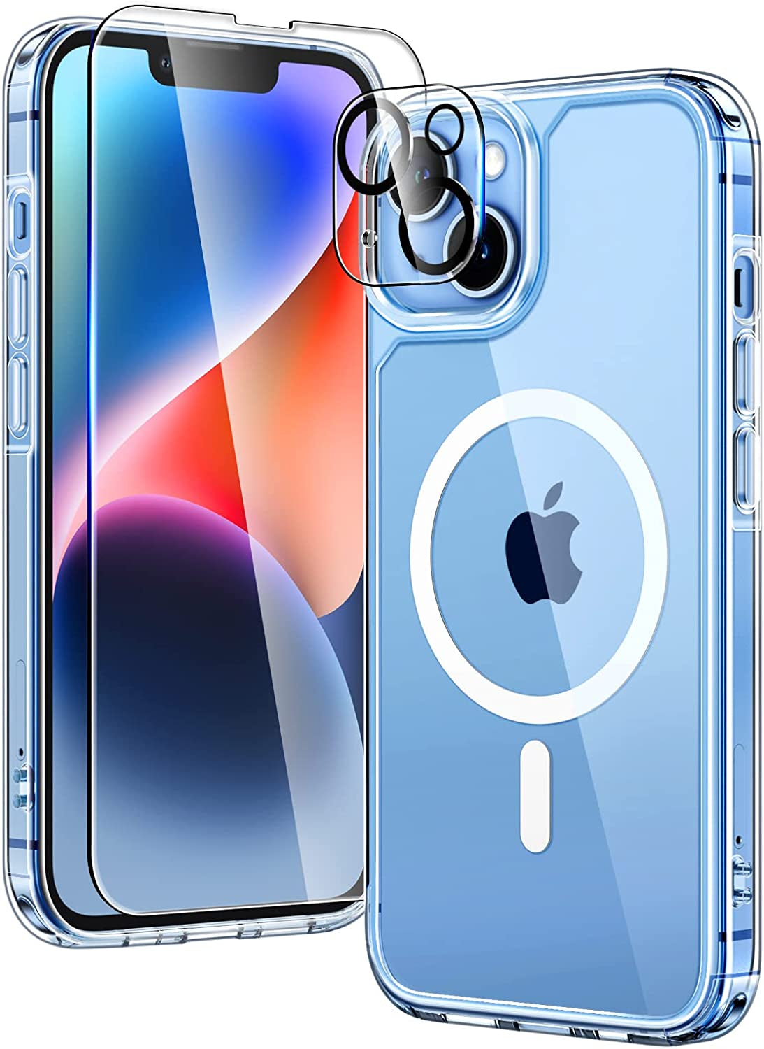 TAURI 5-In-1 Magnetic Designed for Iphone 14 Case for Iphone 13 Case, [Compatible with Magsafe] with 2 Screen Protector +2 Camera Lens Protector, Shockproof Phone Case for Iphone 13/14, Black  TAURI Clear  