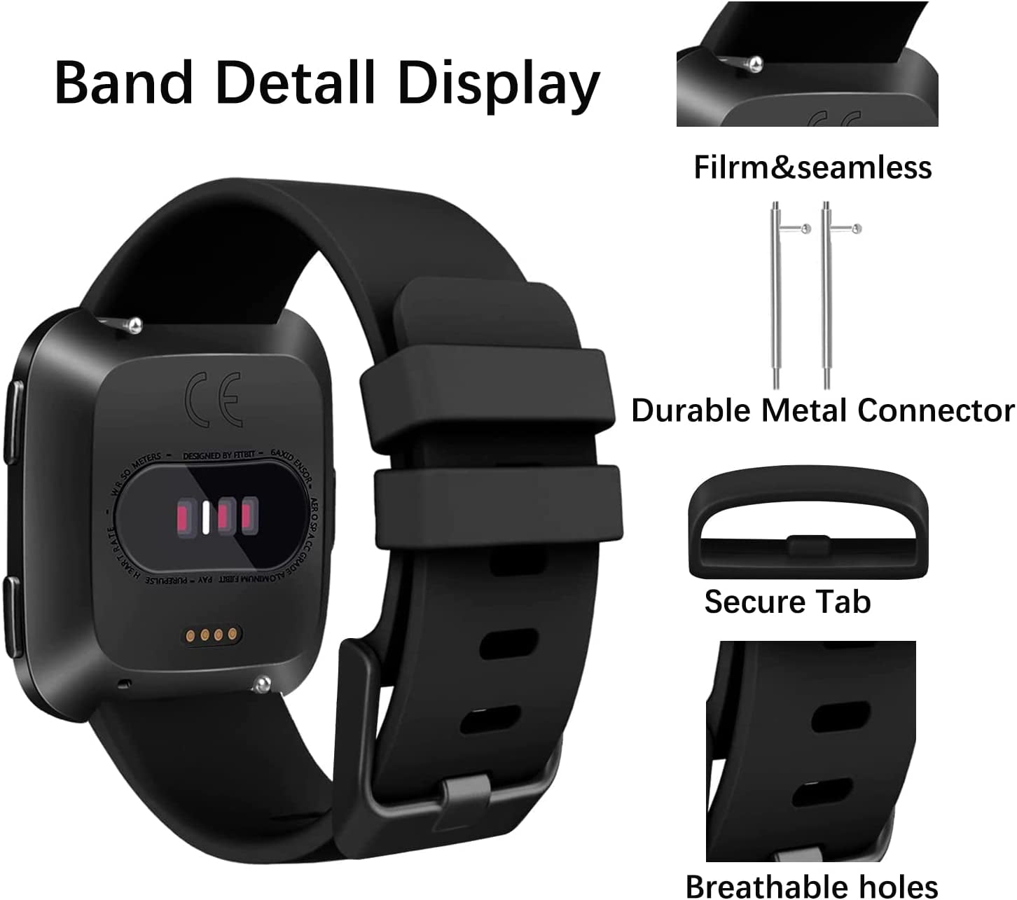 4 Pack Sport Bands Compatible with Fitbit Versa 2/Fitbit Versa/Versa Lite,Classic Soft Silicone Replacement Wristbands for Versa 2 Smart Watch Women Men Large（Black+Dark Blue+Rock Cyan+Grey）  SENGKOB   