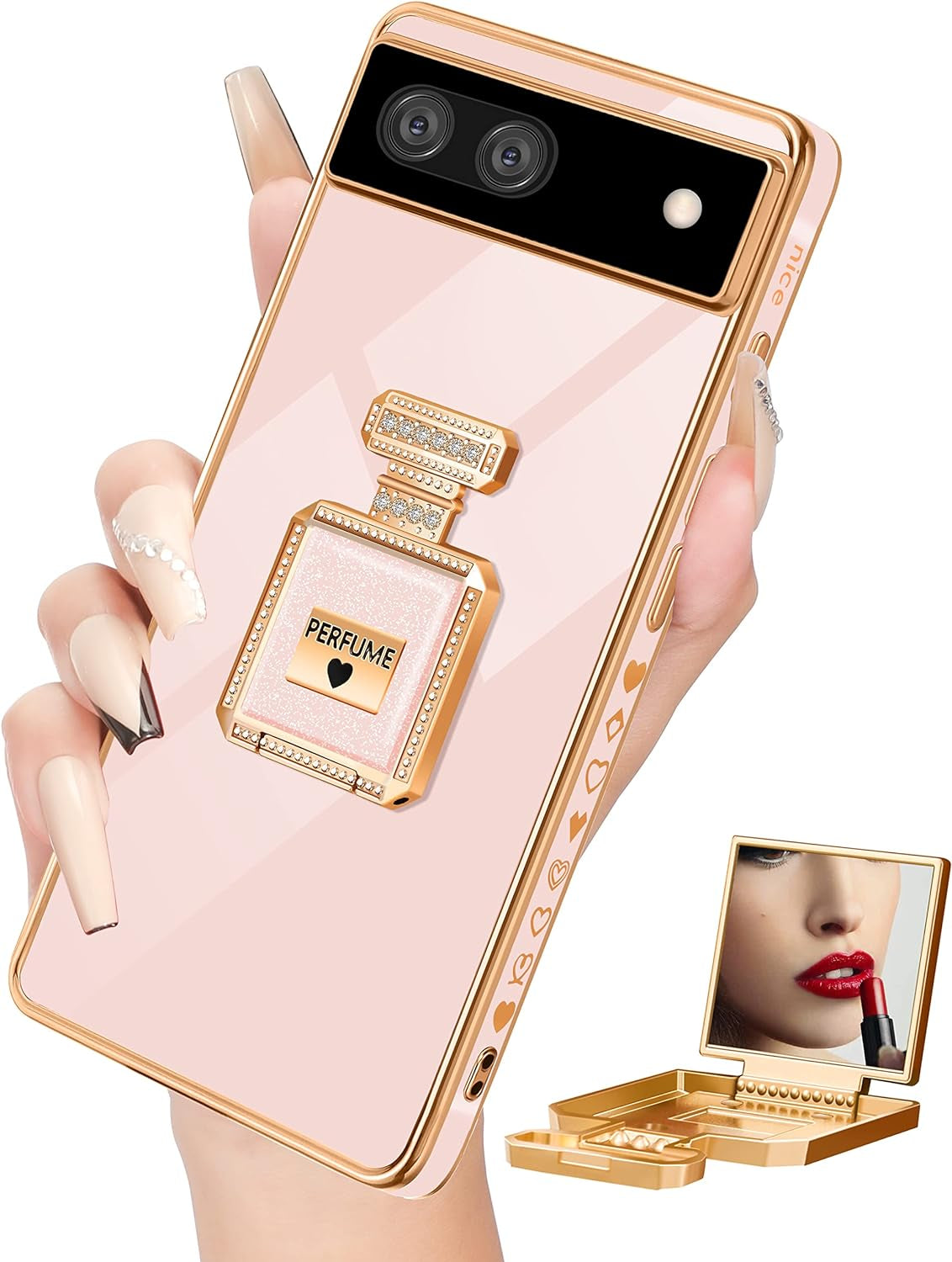 Buleens for Pixel 6 Pro Case with Metal Perfume Bottle Mirror Stand,Cute Women Girly Heart Cases for Google Pixel 6 Pro Case, Elegant Luxury Phone Cover for Pixel 6 Pro Phone Case 6.7''Sierra Blue  Buleens Pink For Google Pixel 6A 