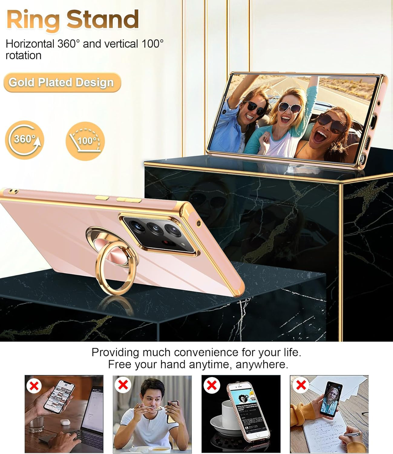 Leyi for Galaxy Note 20 Ultra Case: 360° Rotatable Ring Holder Magnetic Kickstand, Plating Rose Gold Edge Protective Samsung Galaxy Note 20 Ultra Case, Pink  LeYi   