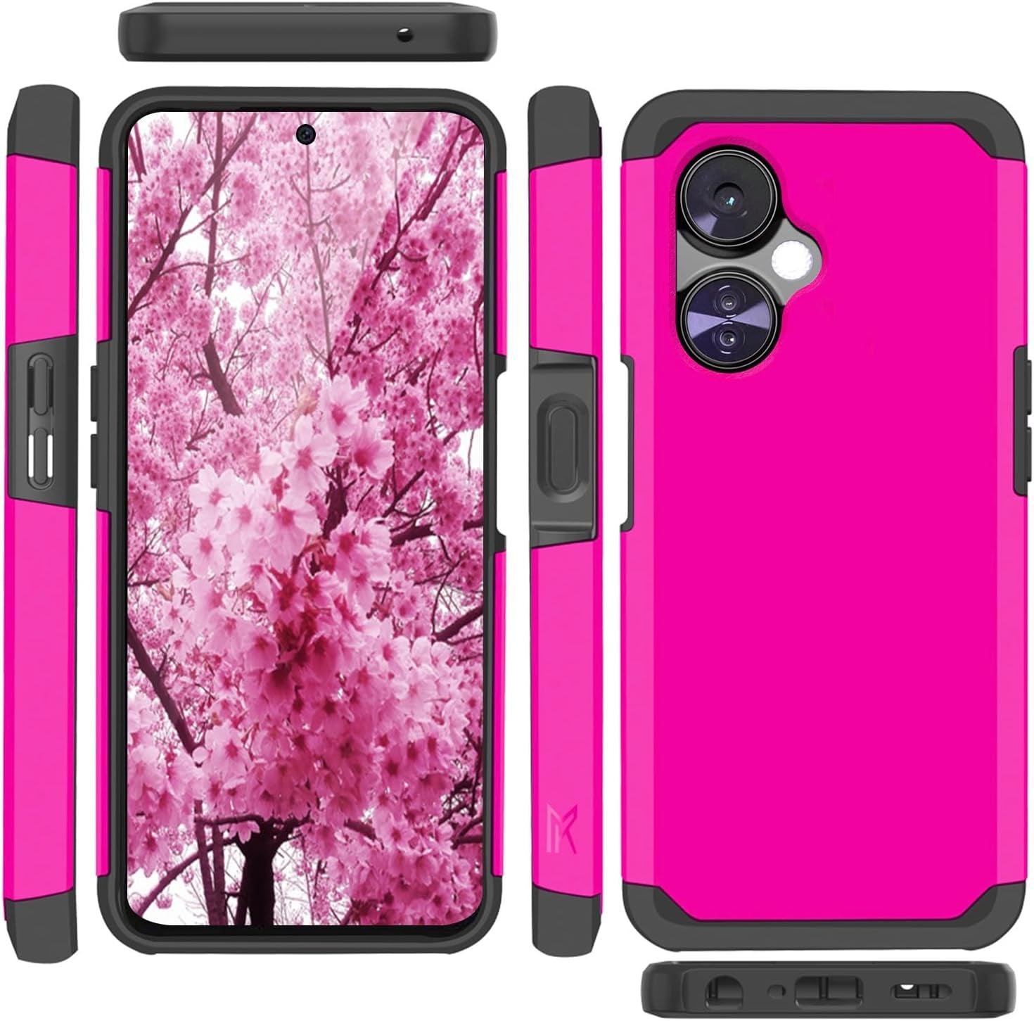 TJS Compatible for Oneplus Nord N30 5G Case, with Tempered Glass Screen Protector Dual Layer Hybrid (Magnetic Mount Friendly) Shockproof Drop Protection Impact Phone Case (Hot Pink)  TJS   