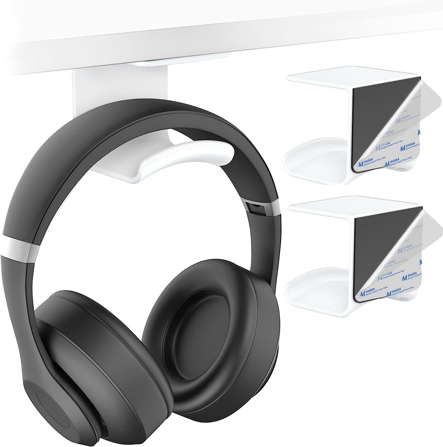 Homemount Headphone Hook under Desk - Headphone Holder under Table, Adhesive Gaming Headphone Stand Hanger Desk Mount for Most Headphone（Black）  HomeMount White-2P  