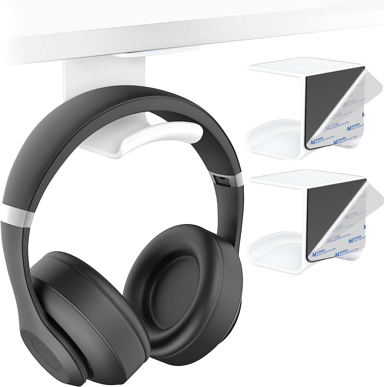 Homemount Headphone Hook under Desk - Headphone Holder under Table, Adhesive Gaming Headphone Stand Hanger Desk Mount for Most Headphone（Black）  HomeMount White-2P  