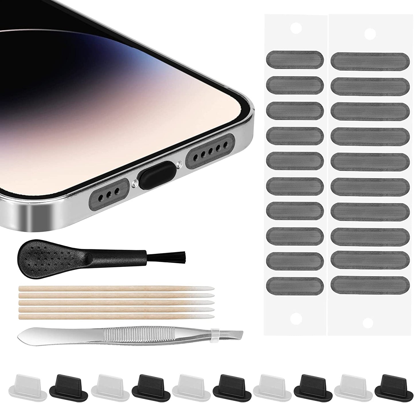 AFARER Iphone Dust Plug, Lightning Port Plug Protector Phone Speaker Dustproof Mesh Stickers, with Cleaner Tools, anti Dust Plugs for Iphone 14/13/12/11 Pro Max Compatible with Iphone and Airpod  AFARER   