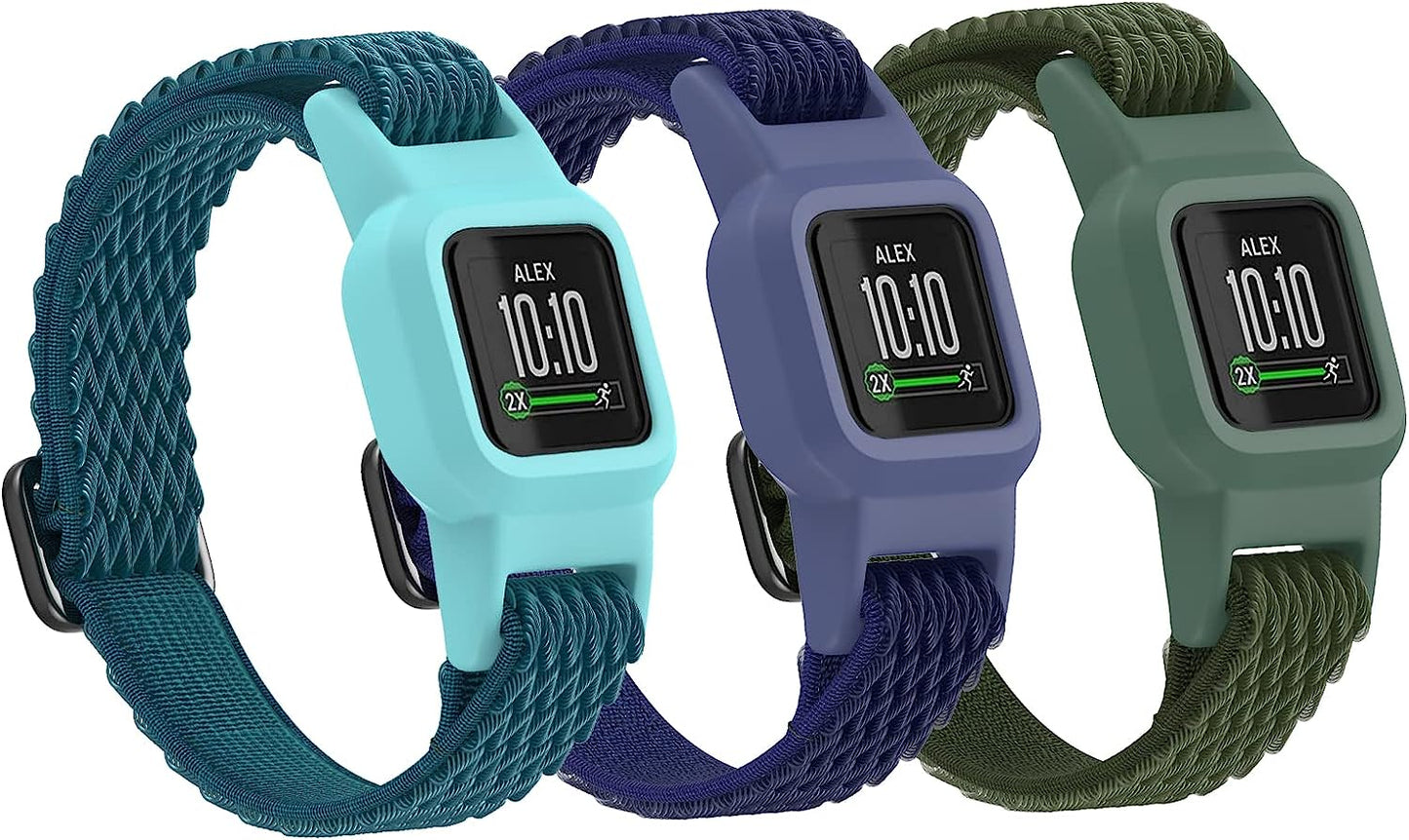 Vanet 3 Pack Compatible with Garmin Vivofit Jr 3 Bands for Kids, Soft Silicone Sport Breathable Bands Adjustable Replacement for Girls Boys  Vanet Green+Army Green+Blue  