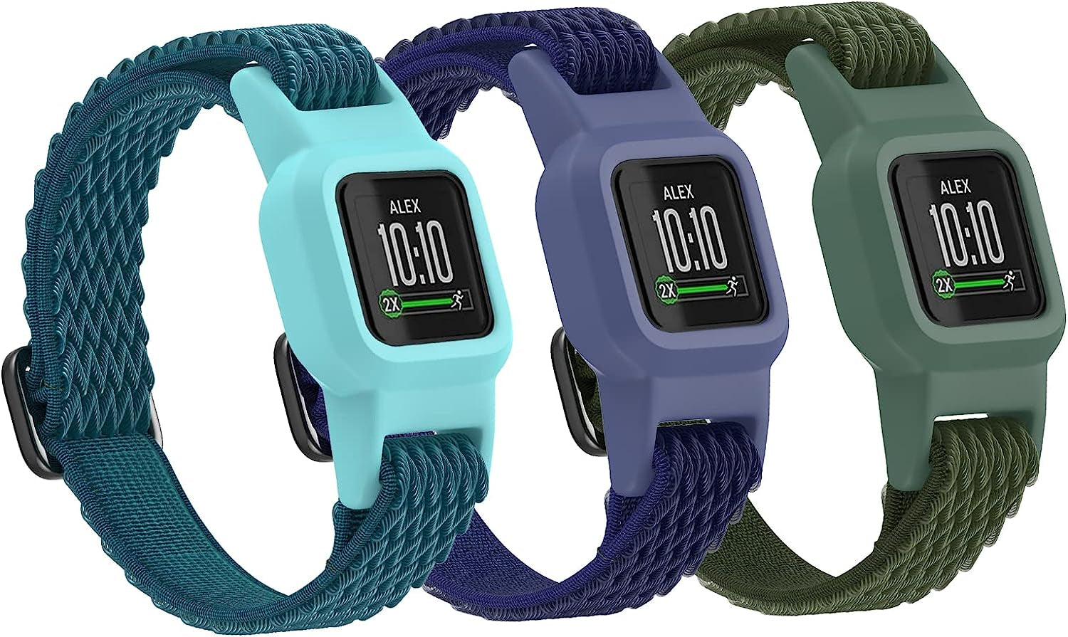 Vanet 3 Pack Compatible with Garmin Vivofit Jr 3 Bands for Kids, Soft Silicone Sport Breathable Bands Adjustable Replacement for Girls Boys  Vanet Green+Army Green+Blue  
