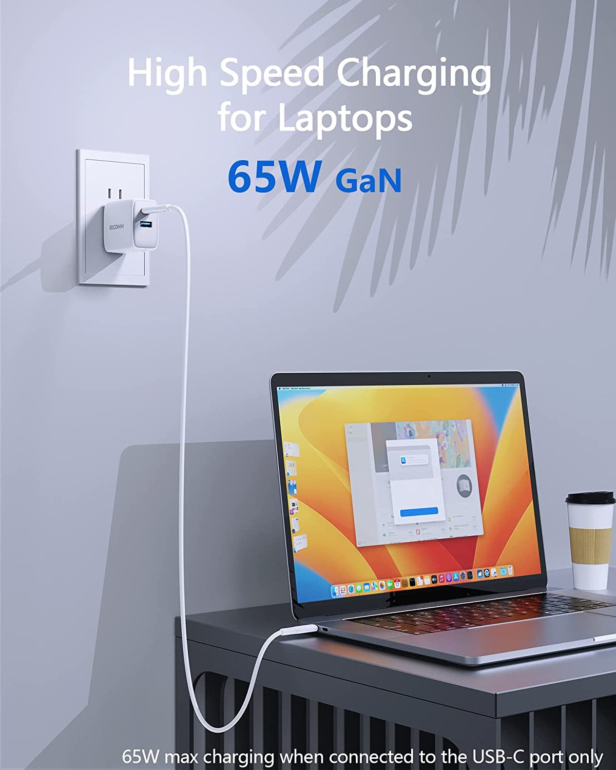 USB C Charger 65W, RICOMM Gan PPS Fast Charger Adapter Kit (Soft Silicone Cable Included) Travel Wall Charger Foldable Plug for Macbook, Iphone Pro Max, Ipad, Airpods, Samsung Galaxy S22/S20/S10  Guangdong Huasheng Electronic Technology co.,Ltd   