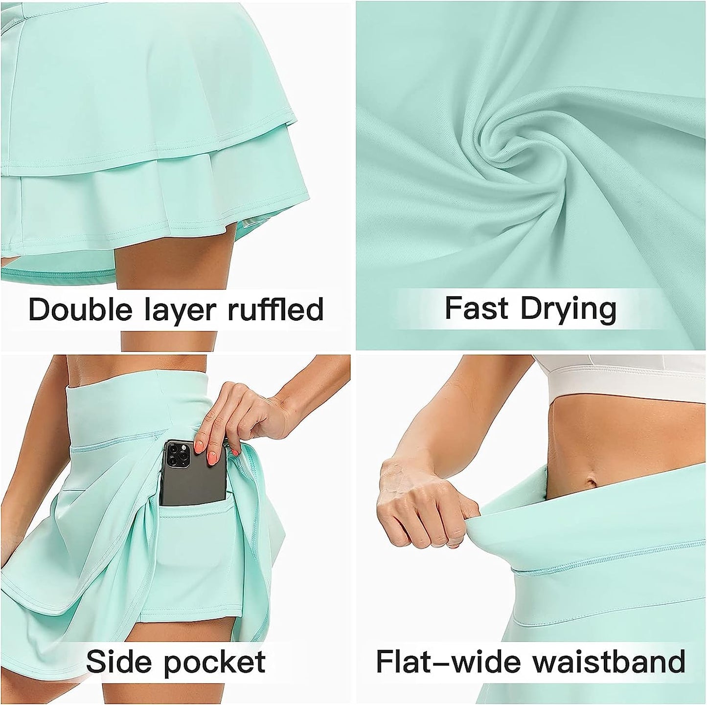 WOWENY Women'S Active Skort Athletic Ruffle Pleated Tennis Skirt with Pocket for Running Golf Workout  WOWENY   