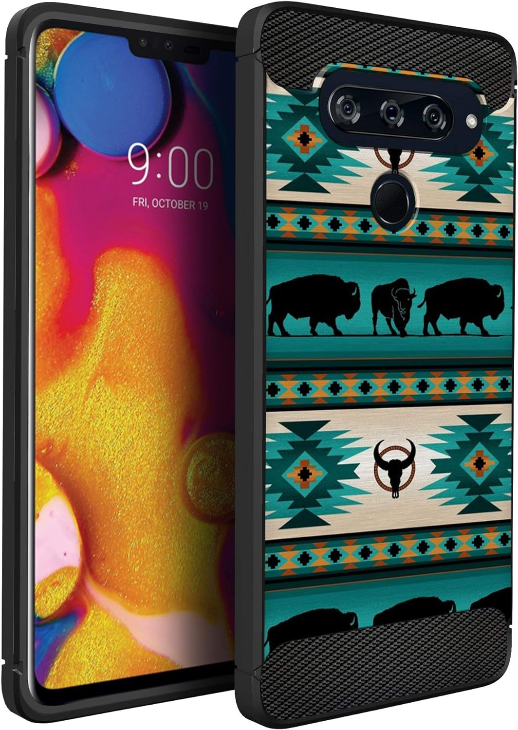 Casesondeck Case Compatible with [LG V40 Thinq] Tribal Floral Matte TPU Flexible Carbon Fiber Textured (Dreamcatcher)  CasesonDeck Buffalo Western  