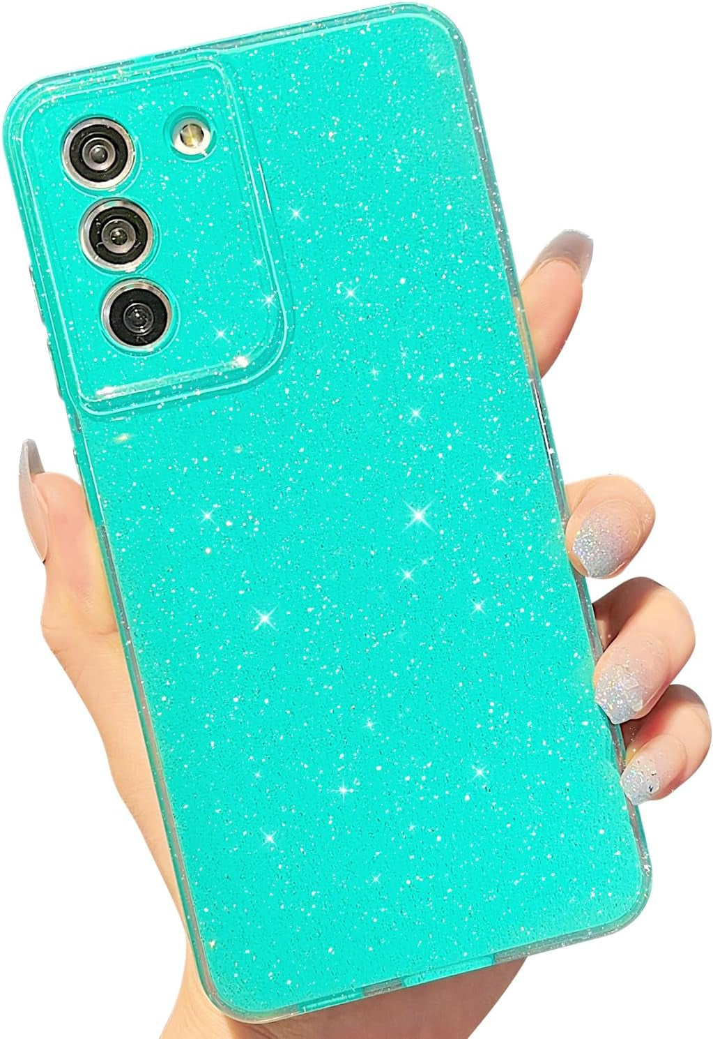 MINSCOSE Compatible with for Samsung Galaxy S21 Ultra Case,Cute Neon Bright Color,Glitter Bling Thin Slim Shockproof Silicone Sparkly Case, Soft TPU Phone Case for Women Girl-Hot Pink  MINSCOSE Mint Green S21 Fe 