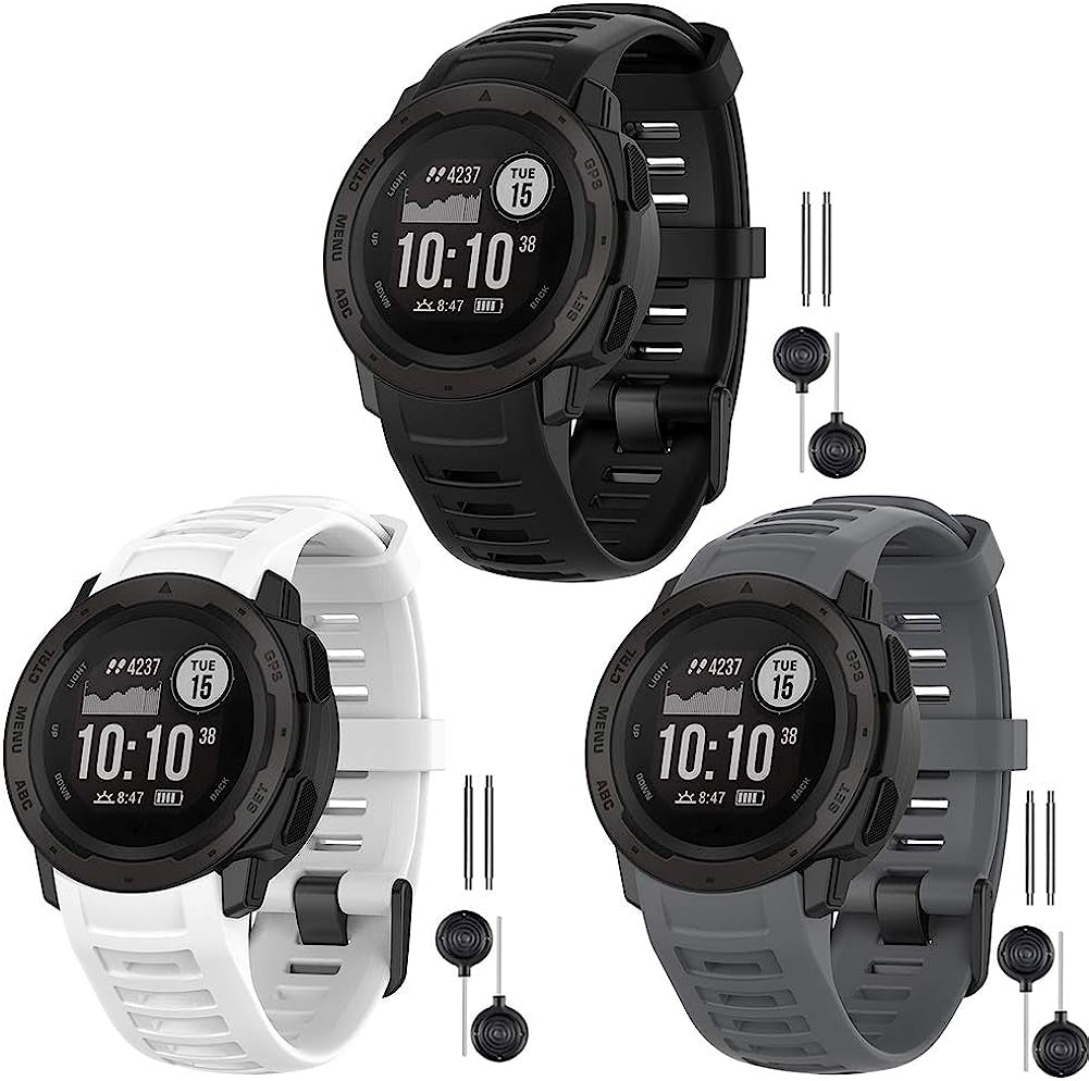 Vozehui Bands Compatible with Garmin Instinct Sports GPS, Soft Silicone Adjustable Replacement Wristbands for Garmin Instinct/Instinct Tide/Instinct Tactical  Vozehui Black+White+Gray  