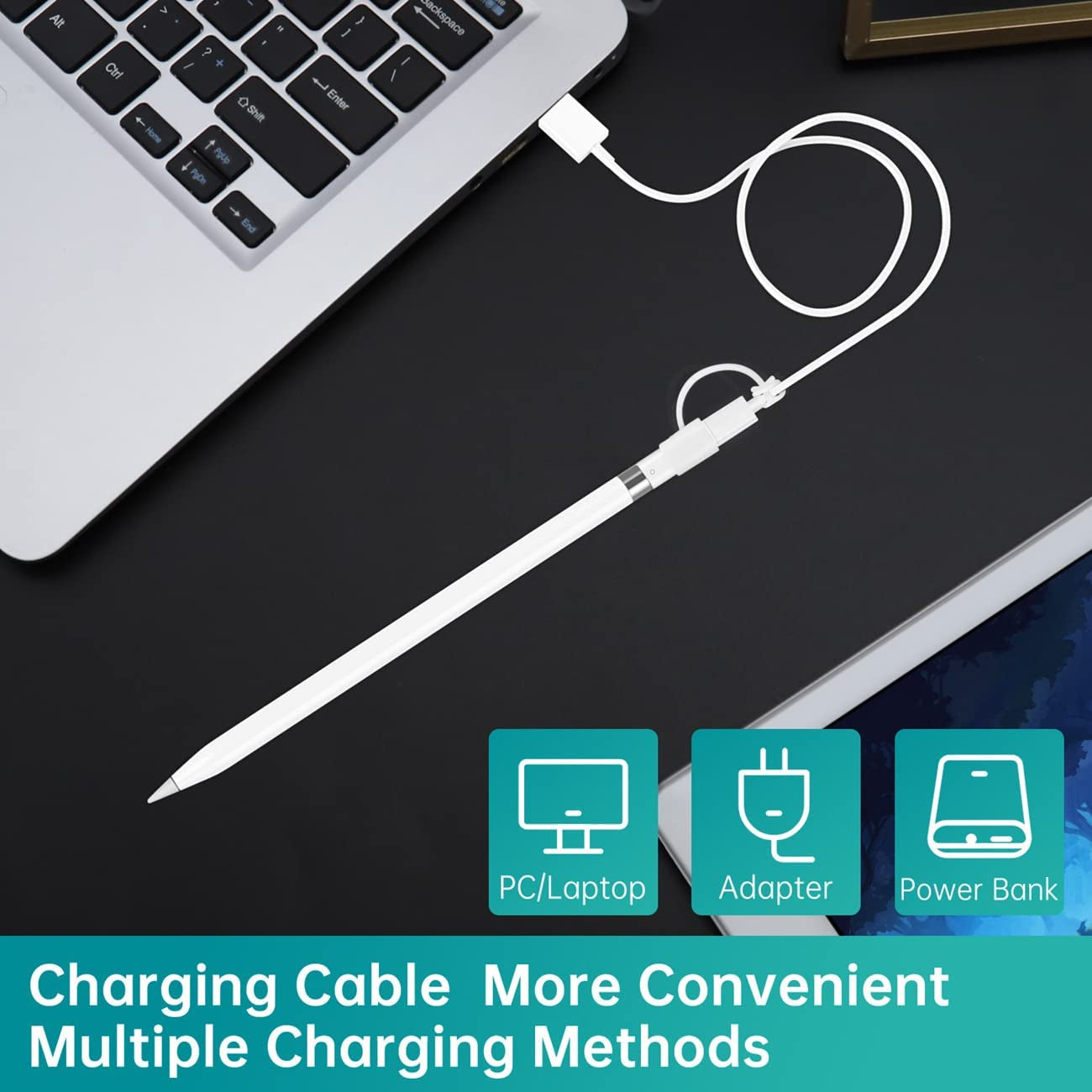 Charger Adapter and Magnetic Replacement Cap for Apple Pencil 1St Generation (Accessories with Adapter Tether and Silicone Protective Cap Holder Compatible with Apple Pen 1St Gen)  Hiicopa   