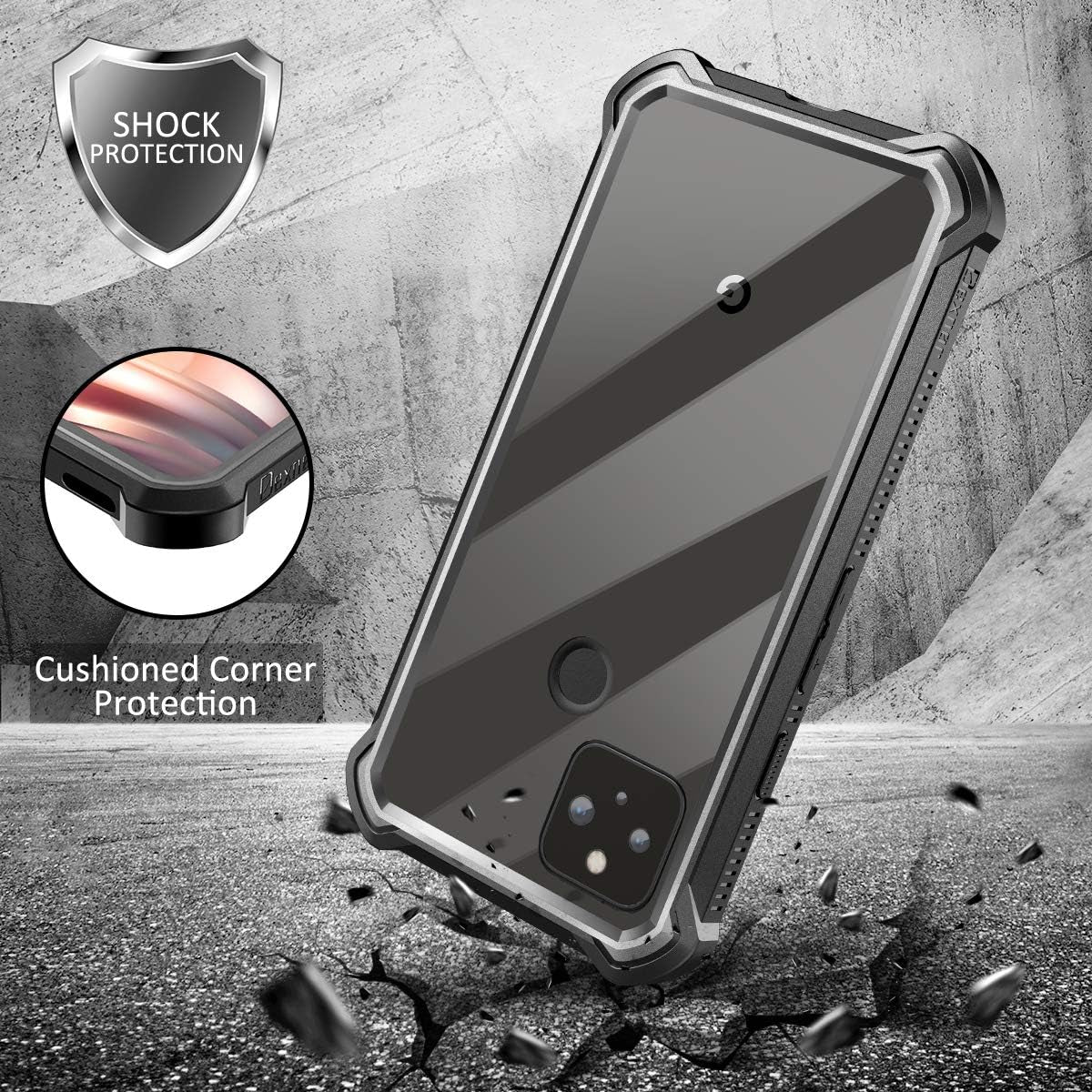 Dexnor for Google Pixel 5 Case with Screen Protector Clear Rugged Full Body 360 Protective Shockproof Hard Back Cover Defender Dual Layer Heavy Duty Bumper Case for Google Pixel 5 - Black  Dexnor   
