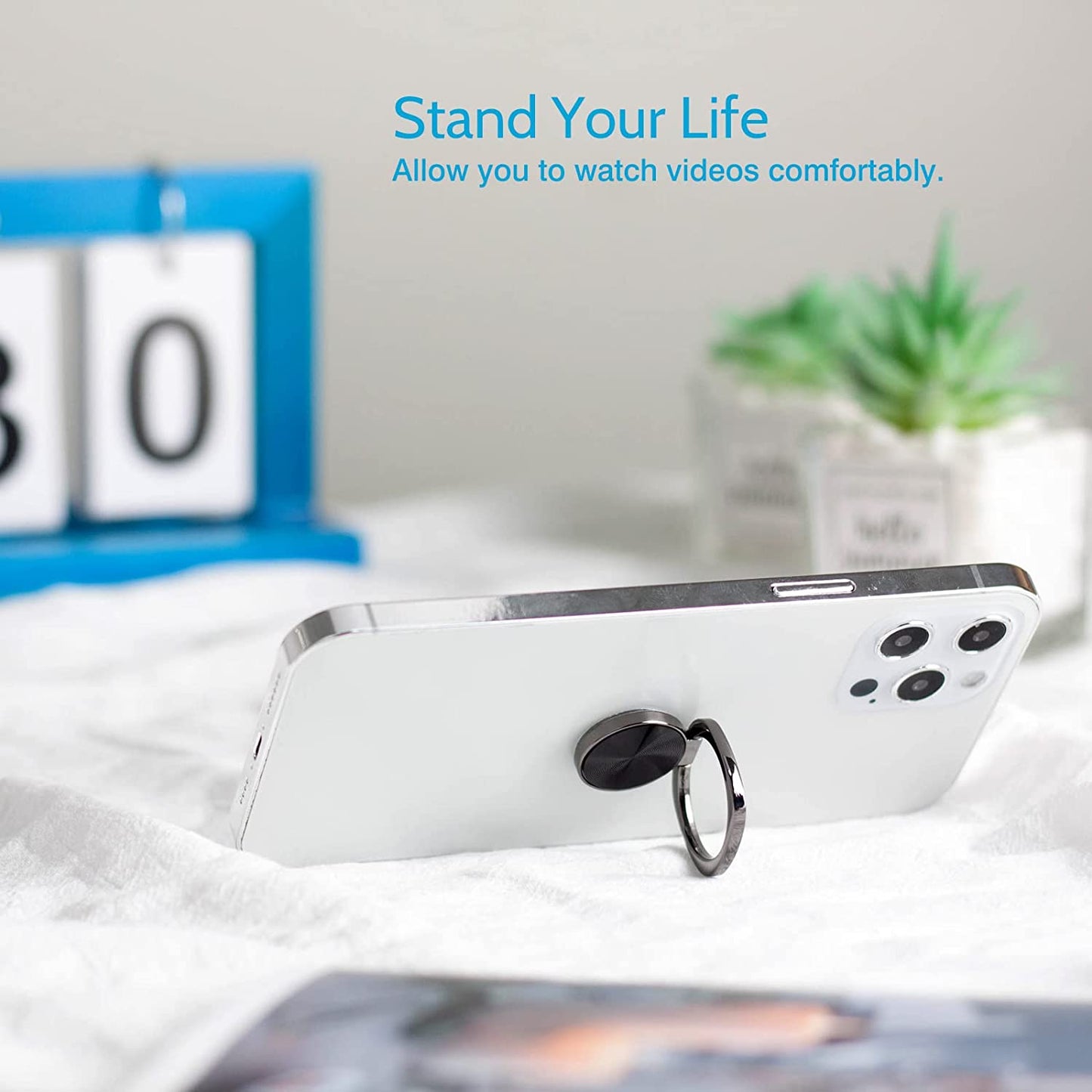 [2 Pack] Rounded CD Texture Cell Phone Ring Holder Stand, 360 Degree Rotation Finger Ring Kickstand with Polished Metal Phone Grip, Smartphone Accessories (Black)  Wansurs   