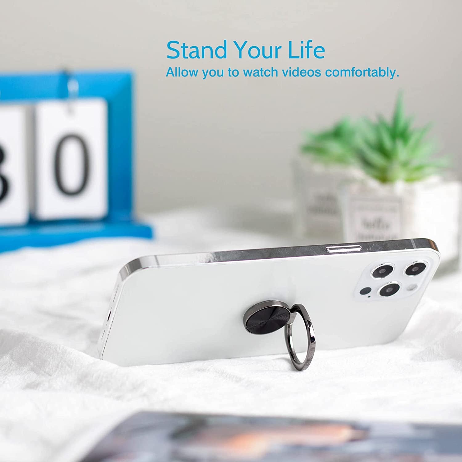 [2 Pack] Rounded CD Texture Cell Phone Ring Holder Stand, 360 Degree Rotation Finger Ring Kickstand with Polished Metal Phone Grip, Smartphone Accessories (Black)  Wansurs   