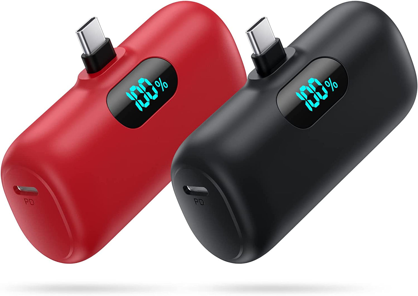 [2-Pack] Mini Portable Charger 5000Mah Power Bank, 3A PD USB C Cell Phone Portable Power, LCD Display Battery Pack Compatible with Android Phone/Samsung Galaxy S22,S21/Note/Moto/Lg/Pixel /Nexus Ect  Dongguan Yuanhaoxun Technology Co.,Ltd. black+red  