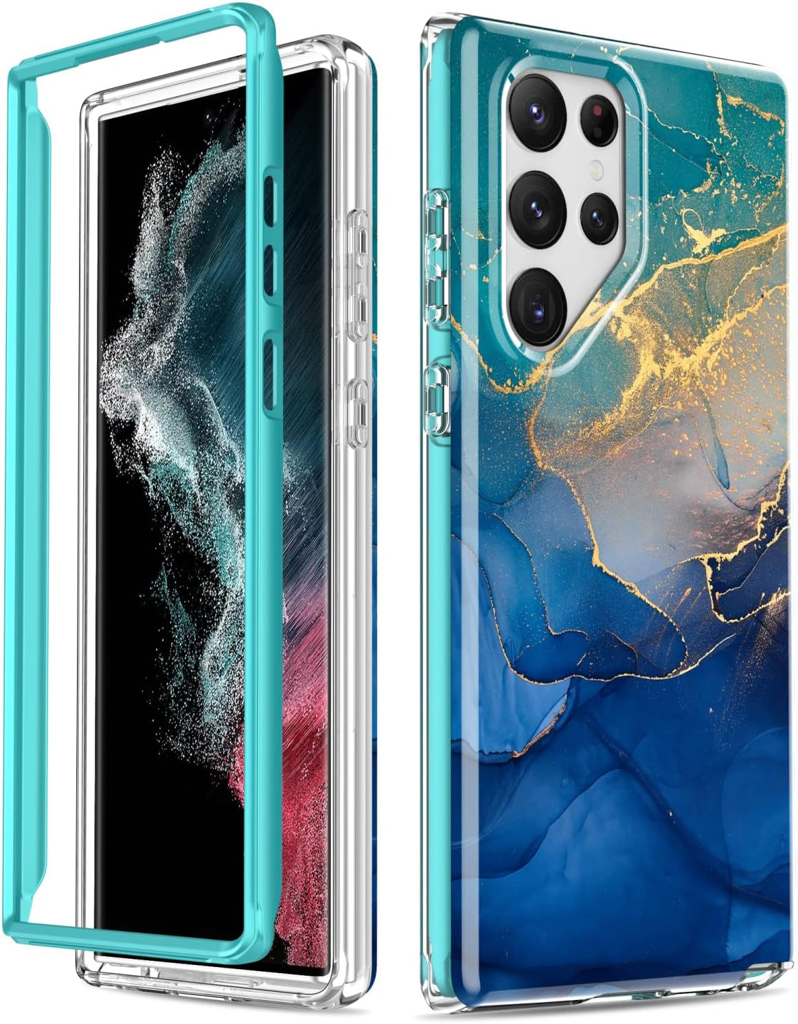 SEXYMOM for Samsung Galaxy S22 Ultra Case,Military Grade Durable Shockproof Cover with Fashion Designs for Women Girls,Slim Fit Protective Phone Case for Galaxy S22 Ultra 6.8" Fanstic Rainbow  SEXYMOM Royal Blue Gold Marble  