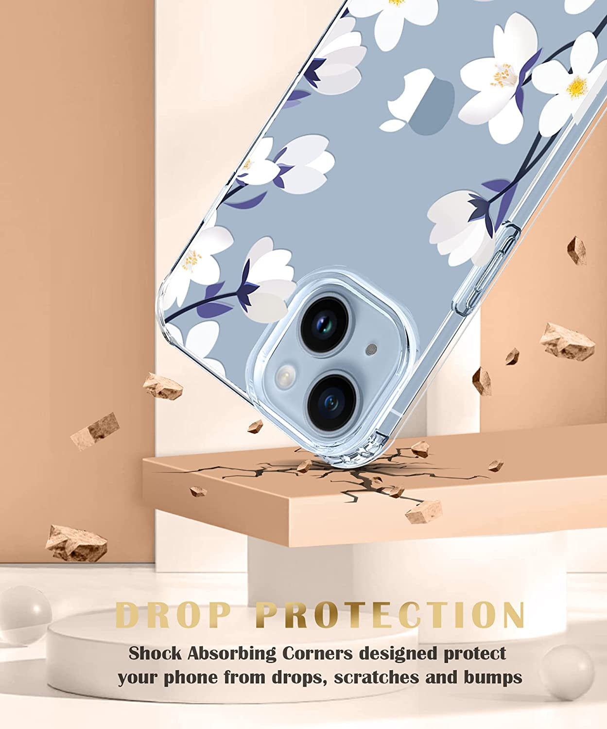 MIODIK Compatible with Iphone 14 Case with Screen Protector + Camera Lens Protector, [Anti-Yellow] Clear Floral Phone Case, Protective Shockproof Cover for Women Girls 6.1 Inch - Alyssum/White  MIODIK   