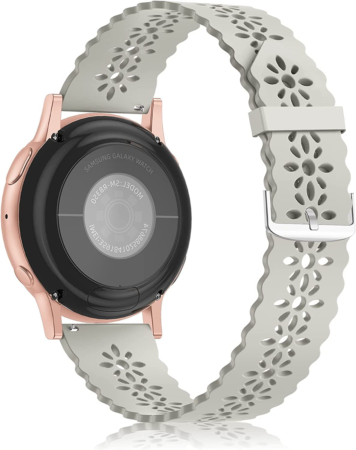 Lace Silicone Band 20Mm Compatible for Samsung Galaxy Watch 4 40Mm 44Mm/Watch 3 41Mm/Active 2 Watch Bands 40Mm 44Mm/Watch 4 Classic 42Mm 46Mm, Slim Bands Soft Smartwatch Strap for Women(Black)  Seizehe Stone  