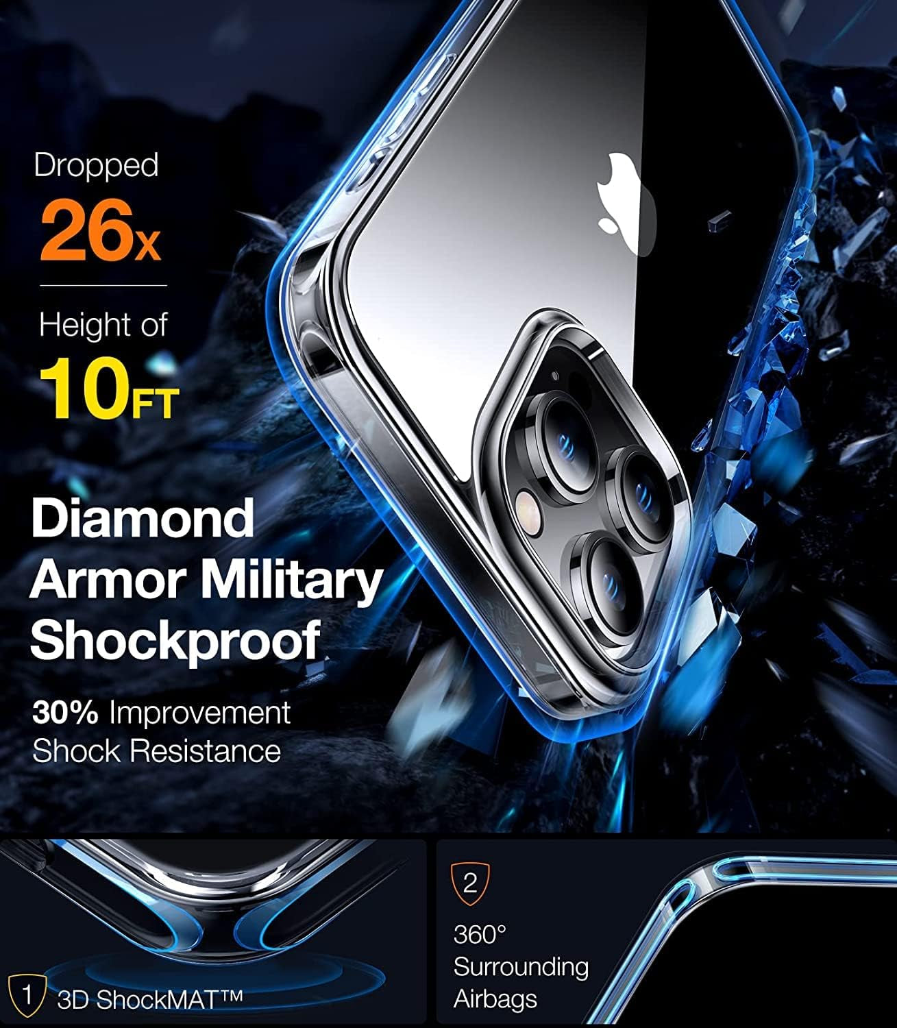 TORRAS Diamond Clear Iphone 14 Pro Case, 10FT Military Grade Drop Tested, Non-Yellowing, Shockproof Protective Hard Back Slim Thin Clear Case for Iphone 14 Pro Phone Case, 6.1 Inch, Clear  TORRAS   