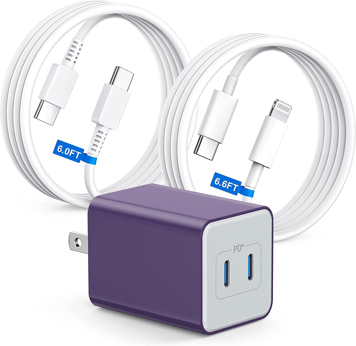 【2023 New】 35W Dual USB-C Port Compact Power Adapter [Mfi Certified] PD 3.0 Gan Foldable USB Type C Plug Fast Wall Charger Block for Iphone 13 12 11 14 Pro Max plus Mini, Ipad, Airpods, Macbook Air  Shenzhen Hua Nan Tong Electronic Technology Co.,Ltd. Purple  