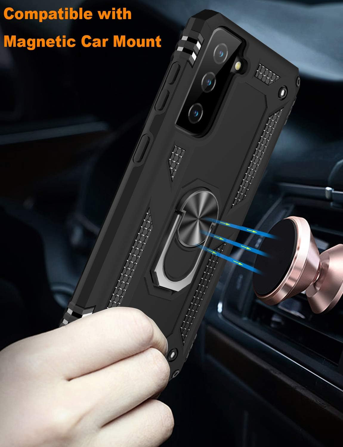 IKAZZ Galaxy S21 Case,Samsung S21 Cover Military Grade Shockproof Heavy Duty Protective Phone Case Pass 16Ft Drop Test with Magnetic Kickstand Car Mount Holder for Samsung Galaxy S21 Black  IKAZZ   