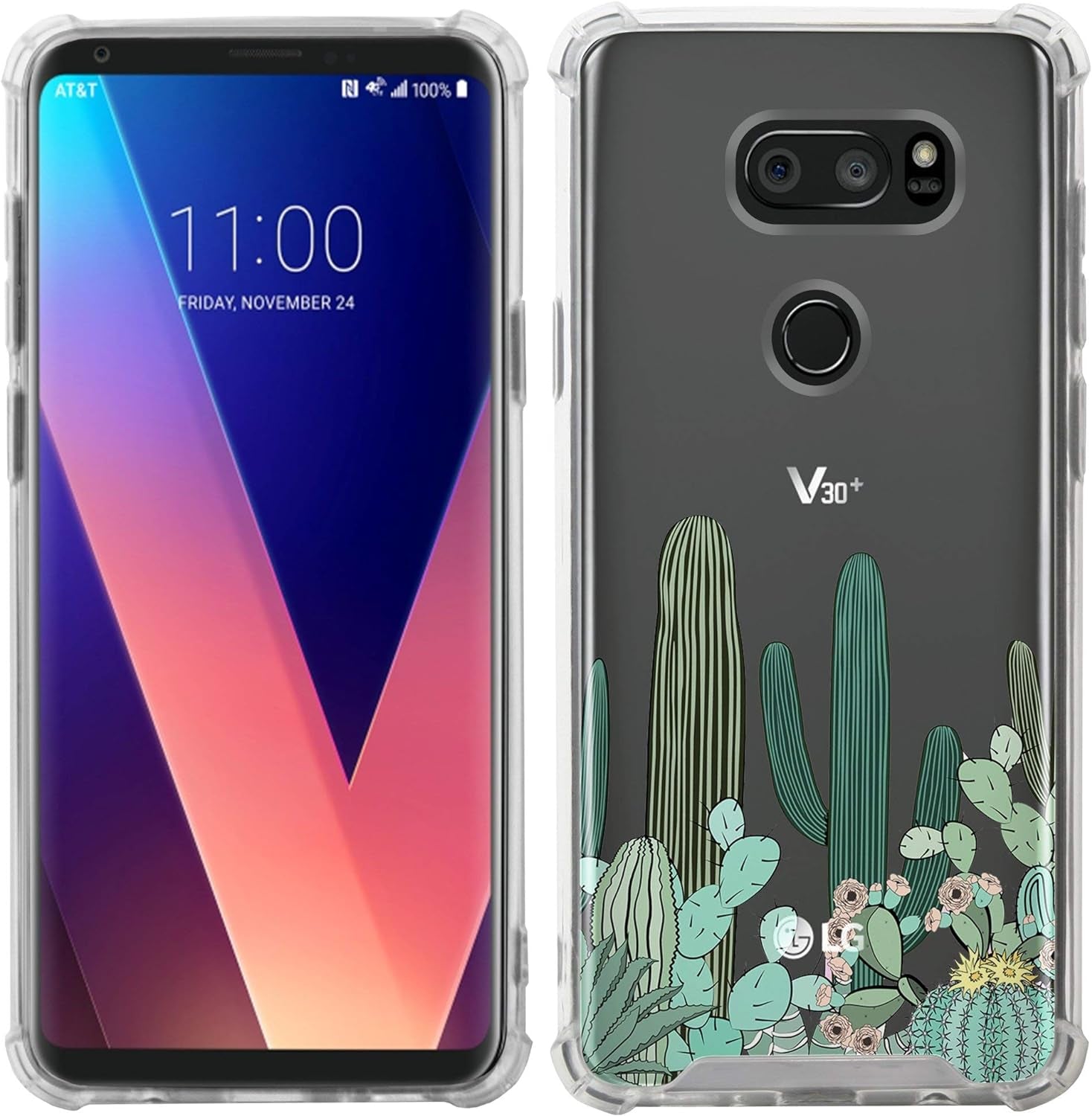 Casesondeck Crystal Case Compatible with [LG V30S Thinq and LG V30] Thin Slim Anti-Slip Grip Case with Bumper Edges Hard Back (Cactus Garden)  CasesonDeck   