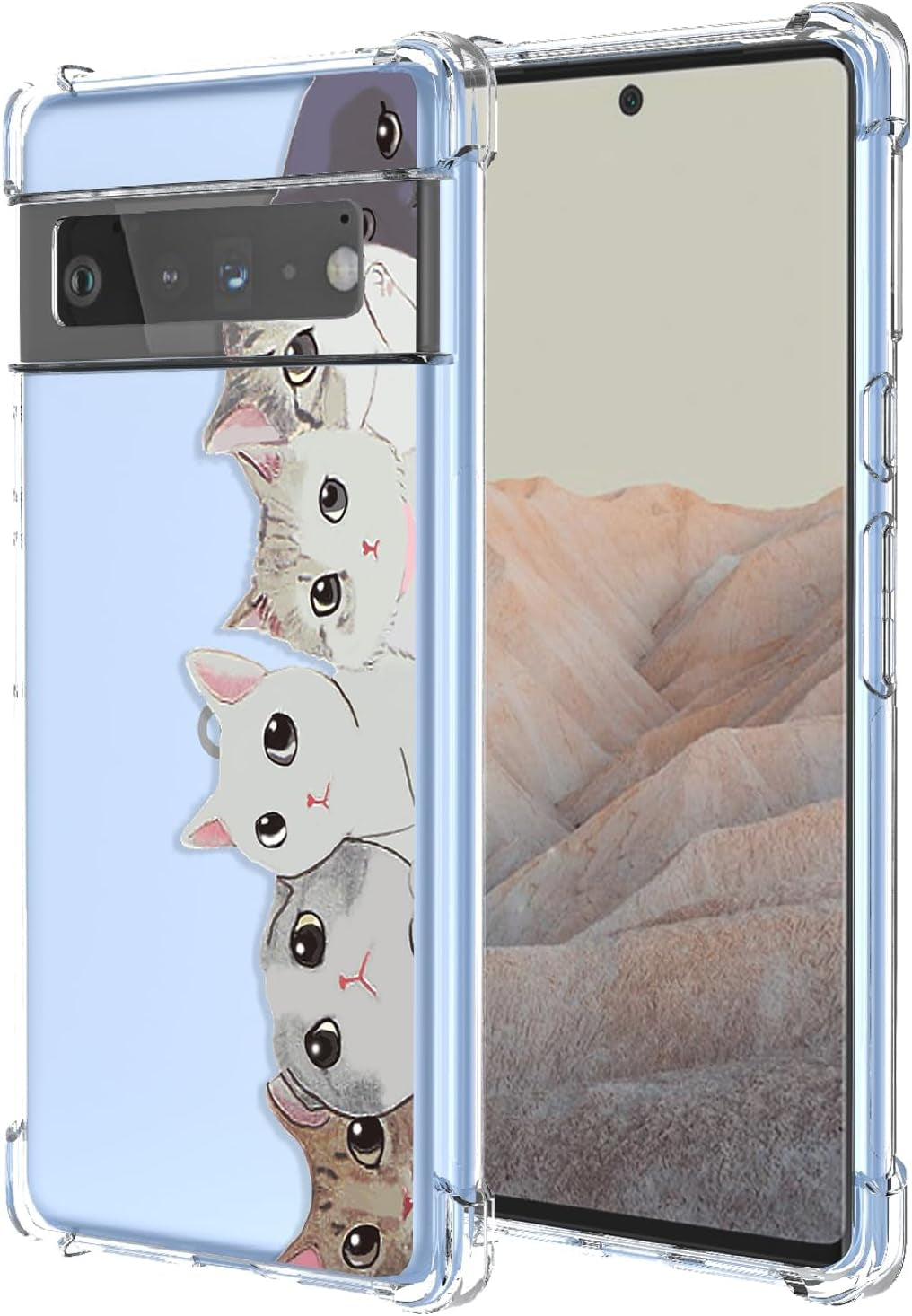 OEURVQO for Pixel 6 Pro Google 6 Pro G8VOU Case Clear Cute Cat Pattern Cartoon Animal Soft TPU Shockproof Bumper Anti-Scratch Protective Phone Case for Google Pixel 6 Pro 5G (Staring Cat)  OEURVQO Cats  
