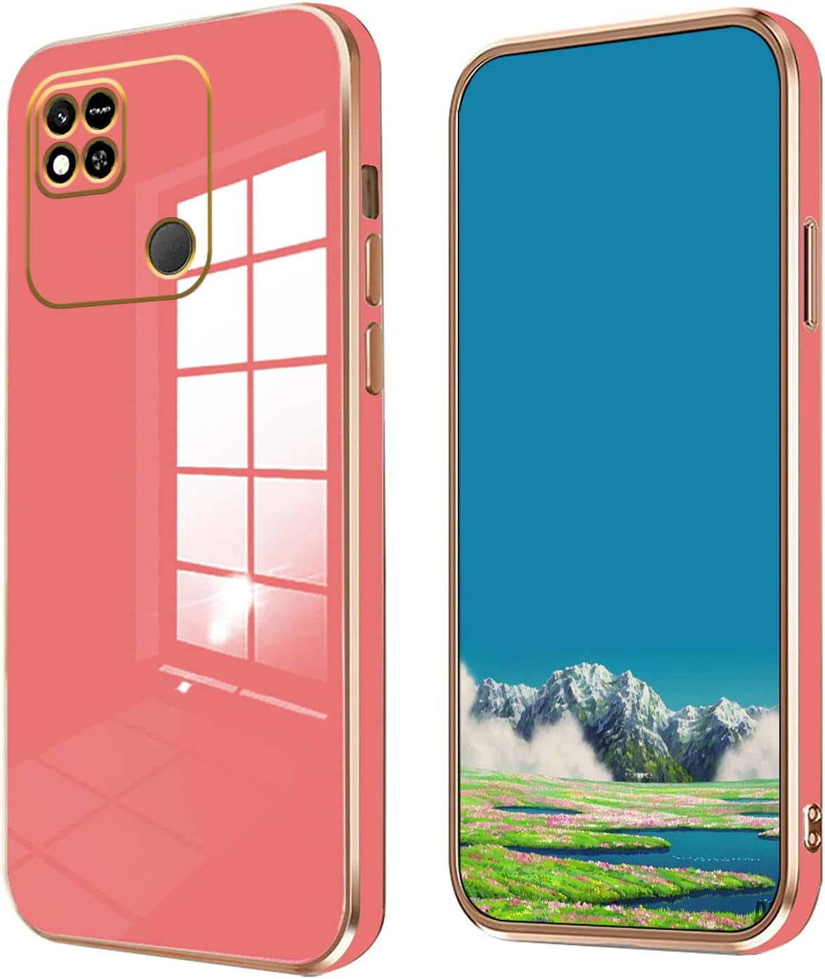 Tiwinxing Compatible with Redmi 10A Case for Women, Ultra Soft Shockproof Cute Plating Electroplate Protective Case TPU Bumper Phone Case for Xiaomi Redmi 10A (Green)  Tiwinxing Camellia Red  