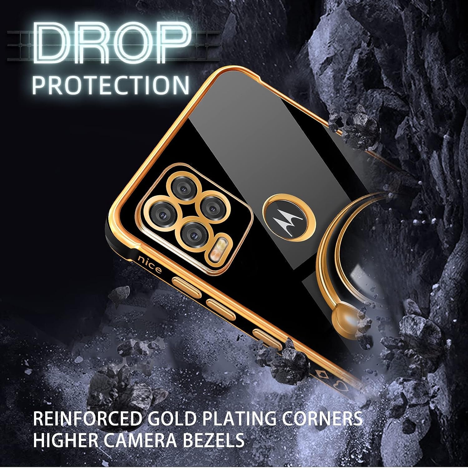 Buleens for Motorola Moto G Stylus 5G Case, Cute Heart Pattern 6D Gold Plating Astronaut Hidden Stand Phone Cases for Moto G Stylus 5G 2021 6.8 Inch-Black  Buleens   