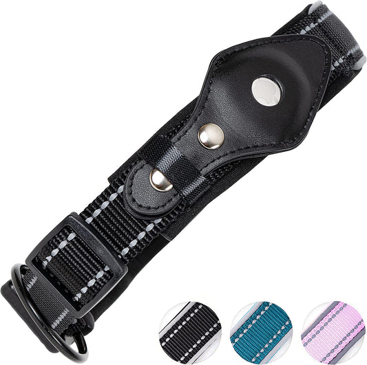 Safe Paws Reflective Airtag Dog Collar with Soft Neoprene - Our Durable Airtag Collar Holder Uses Heavy Duty Buttons to Secure Your Airtag - Air Tag Collars for Small Medium Large & XL Dogs (Black S)  Safe Paws   
