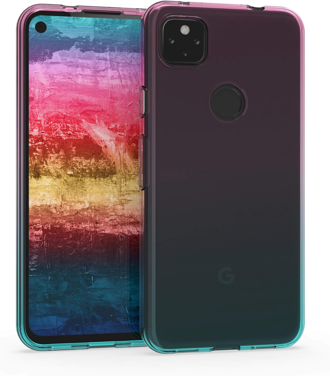 Kwmobile Case Compatible with Google Pixel 4A 5G - Case Transparent Gradient Phone Cover - Bicolor Dark Pink/Blue/Transparent  kwmobile   