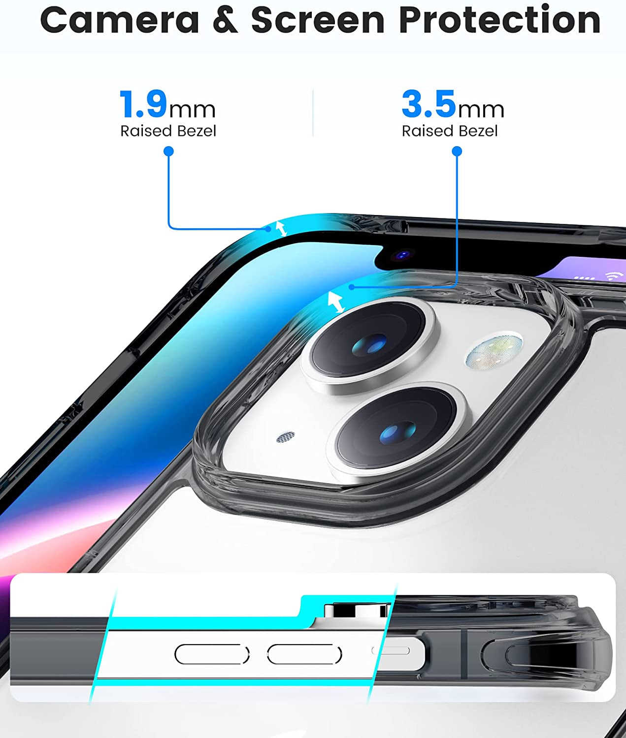 Mkeke for Iphone 14 Case Clear, for Iphone 13 Case Clear, Sturdy Phone Case with Military Grade Protective Bumpers for Iphone 14/13, Black  Shenzhen Make Technology Company Limited   