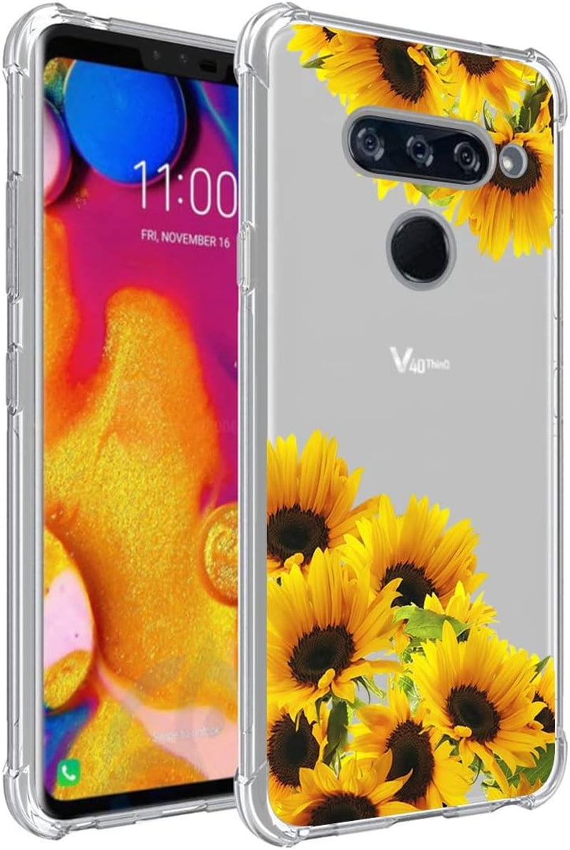 Tothedu Phone Case for LG V40/V40 Thinq Case V405UA0 Case for Girls, Clear Slim Shockproof Pattern Soft Flexible TPU Back Phone Protective Cover Cases for LG V40 Thinq (Rose Butterfly)  Tothedu Sunflower  