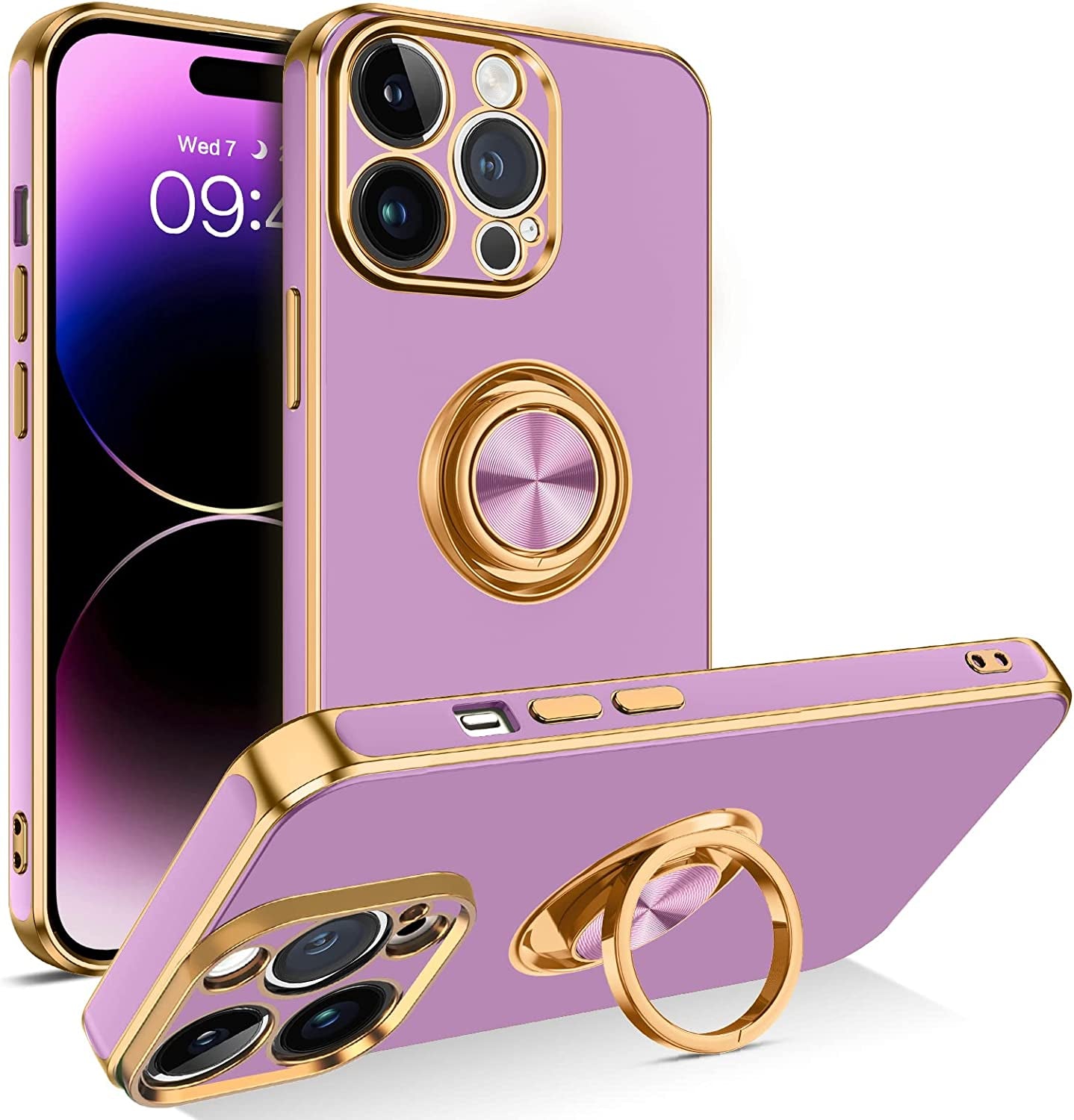 BENTOBEN Iphone 14 Pro Max Case, Slim Lightweight 360° Ring Holder Kickstand Support Car Mount Shockproof Women Men Non-Slip Protective Case for Iphone 14 Pro Max 6.7", Blue  BENTOBEN C977-Light Purple  