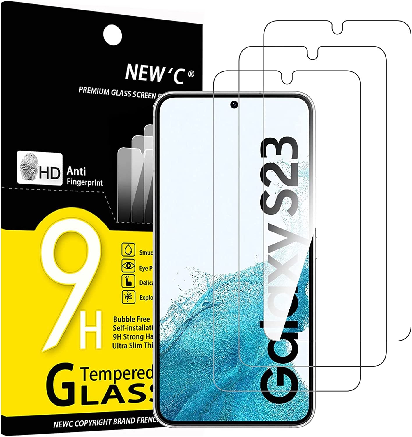 NEW'C [3 Pack] Designed for Samsung Galaxy S22 plus / S22 + Screen Protector Tempered Glass, Case Friendly Ultra Resistant  NEW'C Samsung S23 6.1"  