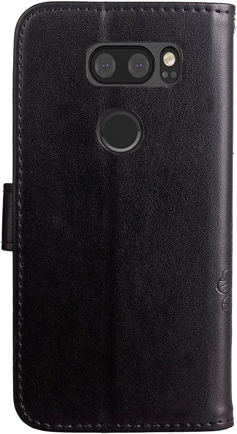 LG V30 Cover Case EMAXELER Colour Stylish Wallet Case Embossing Kickstand Credit Cards Slot Cash Pockets PU Leather Flip Protect Wallet Case for LG V30 Clover Black  EMAXELER   