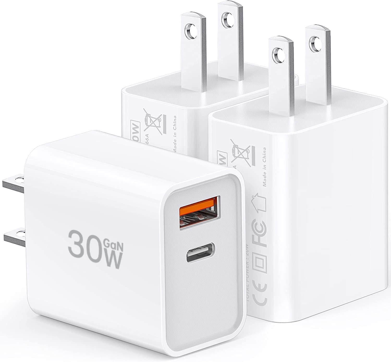 [3 Pack] USB-C Wall Charger, 20W Durable Dual Port QC+PD 3.0 Power Adapter, Double Fast Plug Charging Block for Iphone 14/14 Pro/14 Pro Max/14 Plus/13/12/11, XS/XR/X, Watch Series 8/7 Cube(White)  CSODINCE 30W White  