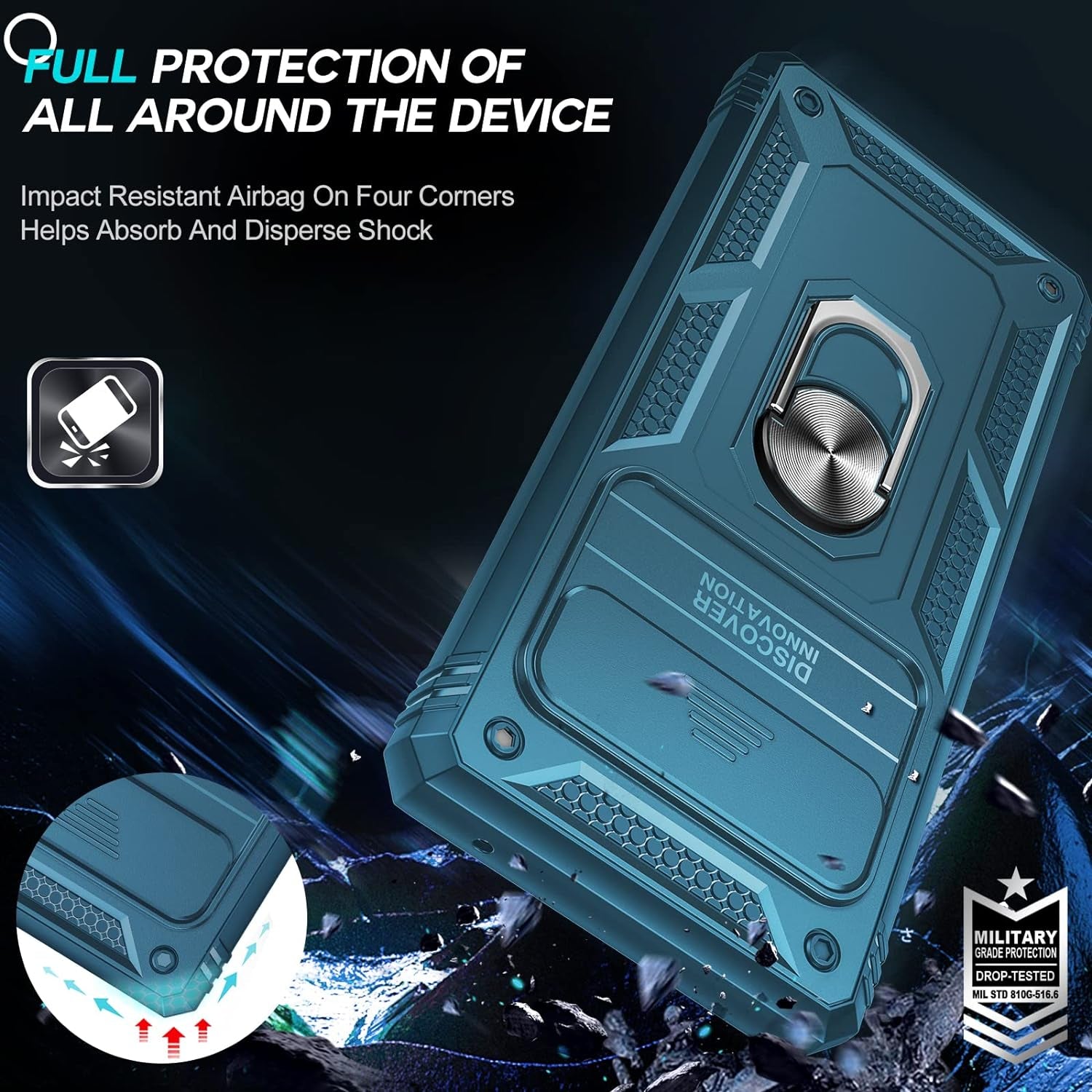 Leyi for Pixel 6 Pro Case: Google Pixel 6 Pro Case with Slide Camera Cover, 360 Full Body Military-Grade Phone Case with Kickstand for Pixel 6 Pro, Sea Blue  LeYi   