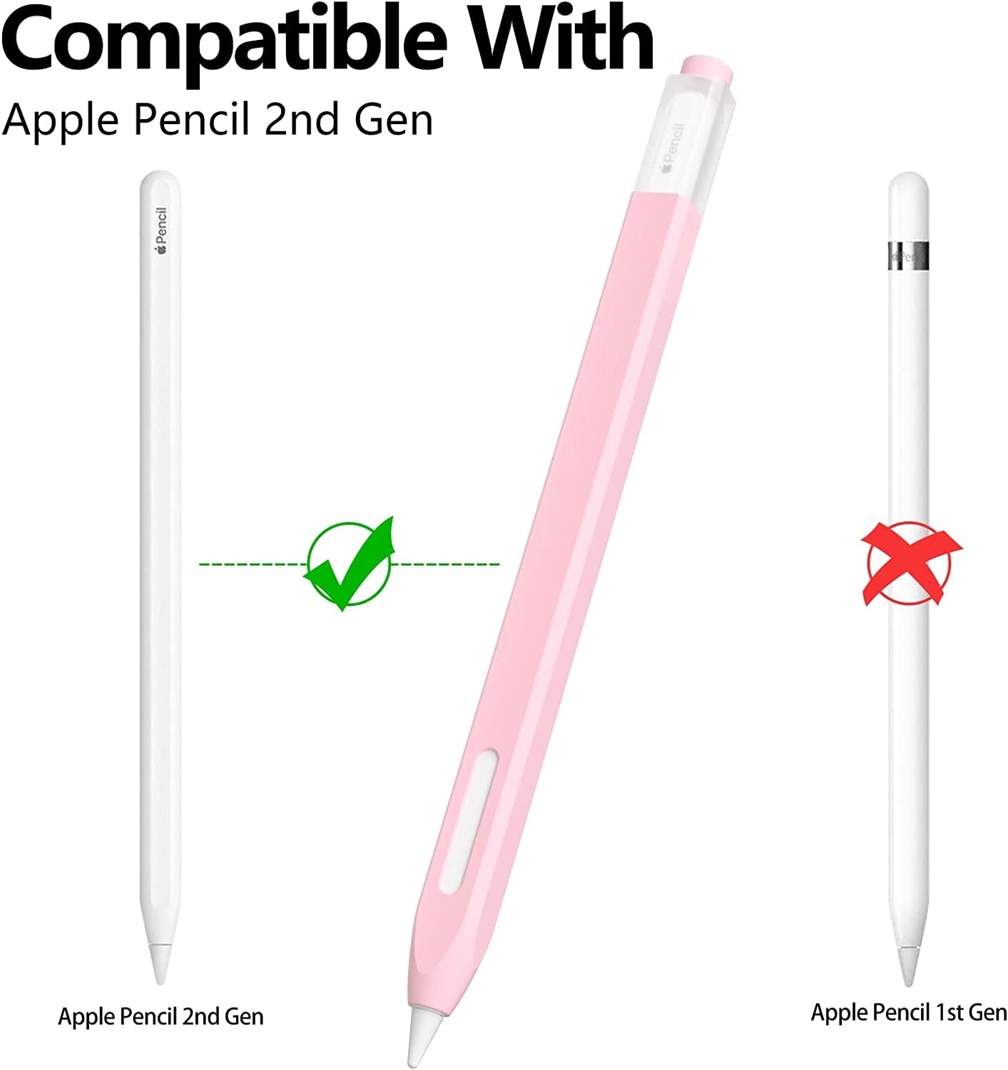 JOOSKO Classic Silicone Pencil Case Compatible with Apple Pencil 2Nd Generation Case Cover Sleeve,[With 5 Cloth Fiber Silicone Tip Cover],Non-Slip,Support Magnetic Wireless Charging (Pink)  JOOSKO   