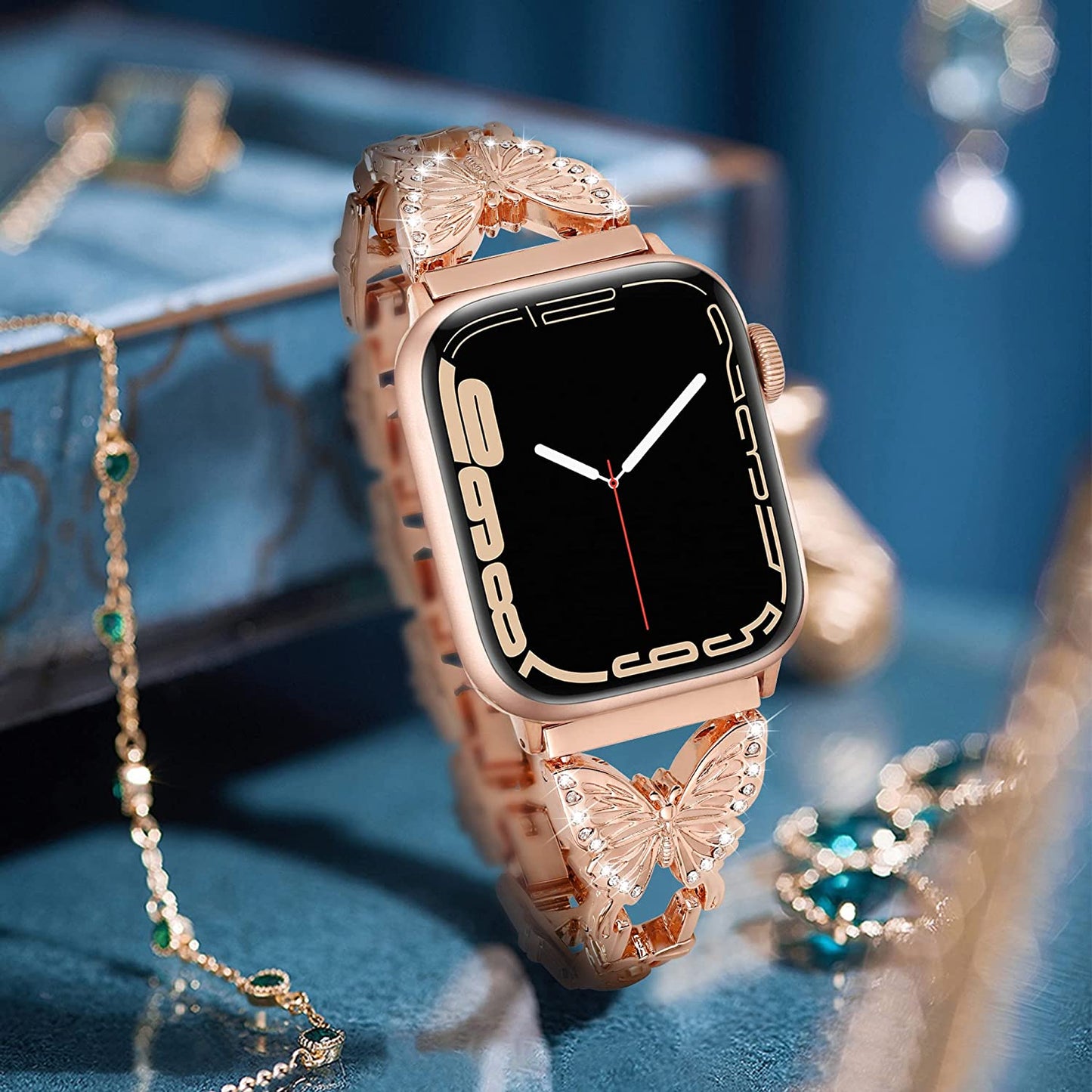 Wipalor Compatible with Apple Watch Band 42Mm 44Mm 45Mm 49Mm, Lightweight for Women, Easy Adjustable Bracelet, Shiny Diamond on Butterfly, Jewelry Metal Strap for Iwatch Series 8 7 6 5 4 3 2 1 SE Ultra(Rose Gold)  NB-tech Company   