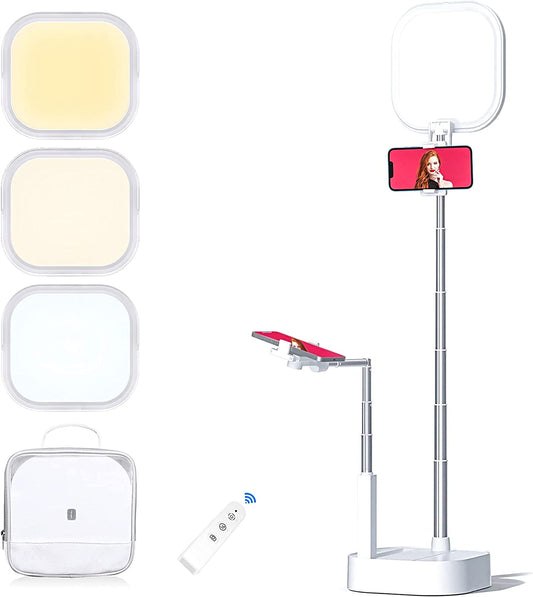 Phone Stand for Video Recording, YENDILI Extendable Overhead 360° Rotation Selfie Stand Holder with 2 Phone Holder 15 Brightness LED Ring Light for Content Creator Kit, Iphone Vlogging Kit, Live Stand  Shenzhen Huanke Precision Manufacturing Co., Ltd.   